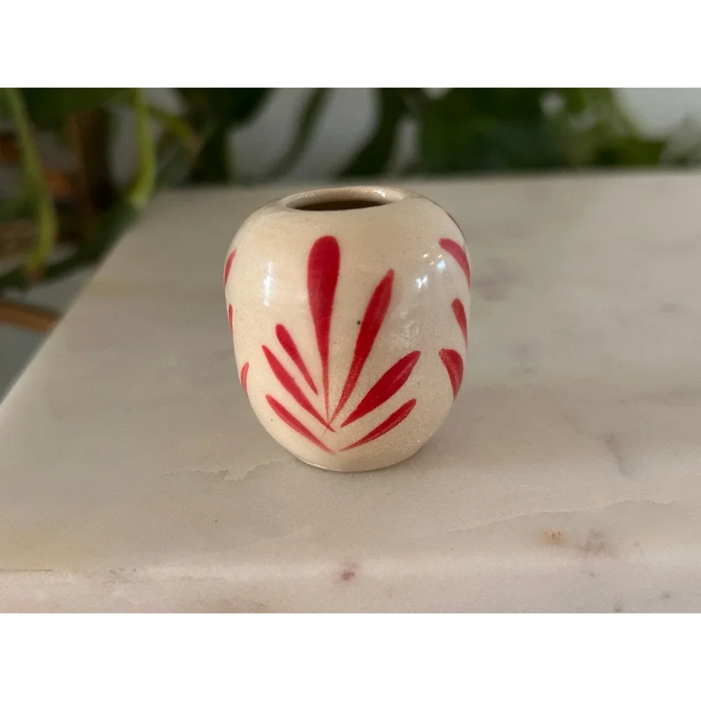 Miniature Ceramic Bud Vase Set of 3 Signed ML Artisan Pottery Teal Bronze Red